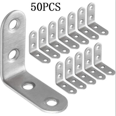 50pcs Équerre de Fixation Inox 40x40mm, Renforts d&39Angle pour la Fixation et la Réparation de Meubles, Renforcer les Joints, Argent (1/5)