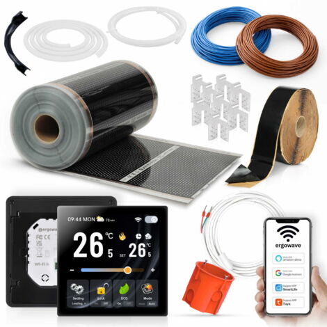 Film chauffant infrarouge 140 W/m² avec thermostat WIFI, kit de chauffage