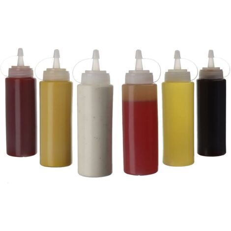 (6er-Set) 250-ml-Quetschflaschen aus Kunststoff mit Deckel – Perfekte Messflaschen und Saucenspender für Ketchup, Mayonnaise, Barbecue-Sauce – Transparente Flaschen zum Kochen (leer) (1/5)