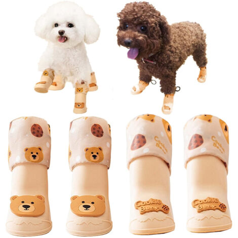 Set mit 4 wasserdichten Hundeschuhen, Schuhe für kleine und mittelgroße Hunde, für Schnee und Regen (braun)