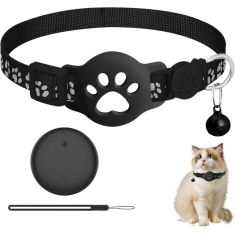 Katzenhalsband mit GPS-Ortung in Echtzeit, Anti-Würge-Halsband für Katzen, kompatibel mit Apple- und Android-Geräten (Schwarz)