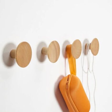 Pdir 4pcs crochets muraux en bois, porte-manteau mural à cône unique, porte-manteau fait à la main, porte-manteau simple, crochets