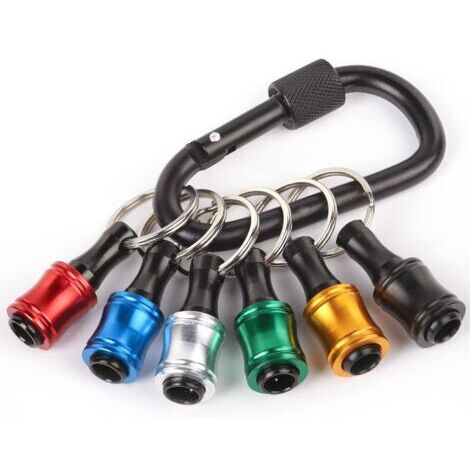 PAIR Lot de 6 1/4\" tige hexagonale en aluminium léger à changement rapide porte-embout porte-clés porte-clés perceuse adaptateur de vis portable avec mousqueton noir (1/5)