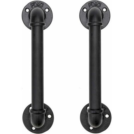 Pair Poignée de porte d'intérieur en fer rustique 30 cm – Design vintage steampunk – Diamètre de bride 85 mm – Pour installation en milieu commercial (1/5)