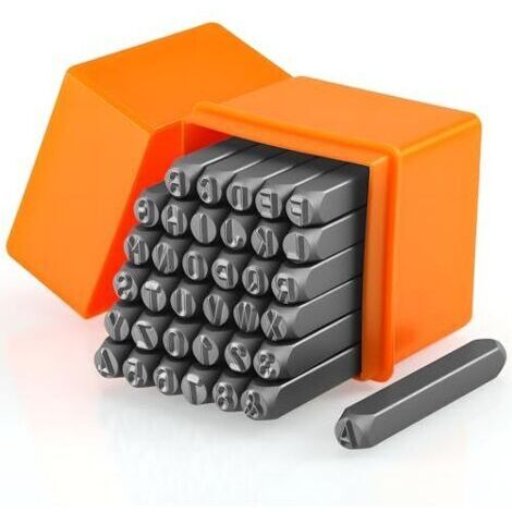 Pair 36 Pièces Chiffre et Lettre à Frapper, 6mm Jeu de Frappe Durable, Métaux Lettre a Frapper (A-Z, 0-9, &), Poincon Metal pour Estampage du Métal, du Plastique, du Bois, du Cuir (1/5)