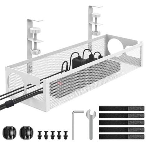 Pair Goulotte de gestion des câbles sous bureau, sans perçage, sans endommager le bureau, avec fixation, blanc (1/5)