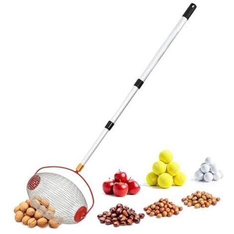 Pair Ramasseur à rouleaux avec manche télescopique en aluminium - extensible jusqu'à 120 cm - ramasseur de noix avec grand panier de récolte (1/5)