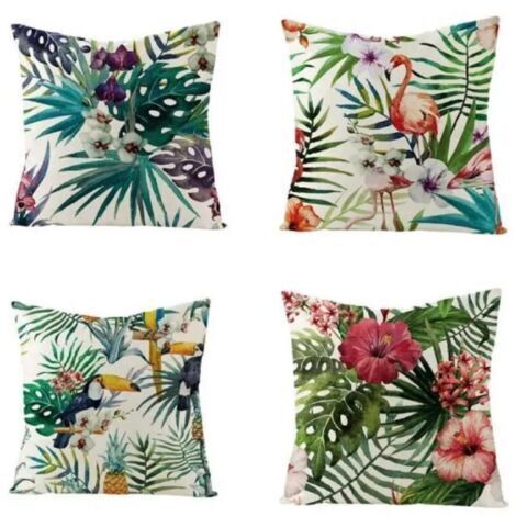 Pair Housse de Coussin 45x45 Vert Taies d'oreiller en Lin Coussins de Canapé Décoratifs Lot de 4 Tropical Housses de Coussin Décoratives Moderne (1/4)