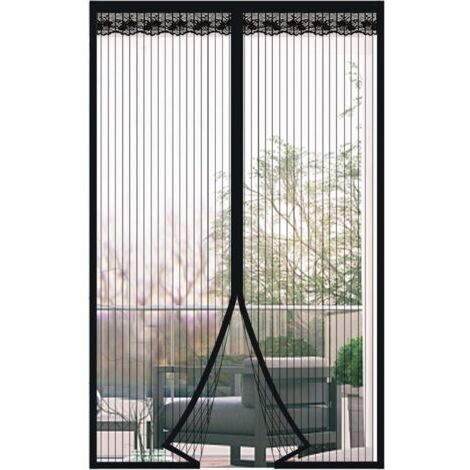 Pair Moustiquaire de Porte Rideau anti Mouche Magnétique Rideau de Porte Antimoustique avec Fermeture Aimantée Sans Perçage pour Porte de Balcon, porte Cave, Porte de Terrasse (Noir, 90cmx220cm) (1/4)