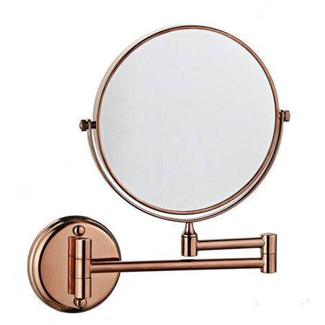 Pair Miroir de courtoisie mural, double face, pliable, rotatif, grossissant x3, 15 cm, pour salle de bain, toilettes, chambre, or rose (1/3)