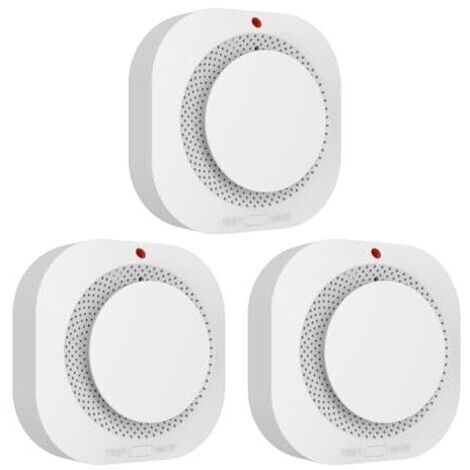Pair Détecteur de fumée domestique, alarme incendie à piles remplaçables avec indicateur LED et bouton de silence, durée de vie du capteur : 10 ans, conforme à la norme EN 14604, lot de 3 (1/5)