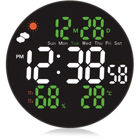 Pair Grande horloge murale numérique de 20 cm (8 pouces) avec changement de couleur RVB, télécommande, luminosité automatique, affichage de la température, week-end pour la maison/chambre (1/4)