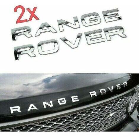 pair Chrome Range Rover Front Grill Bonnet Badge Emblem Bonnet And Back Boot Lettering Badge (pack Of 2) (1/5)