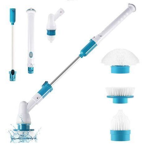 pair Brosse de nettoyage rotative électrique avec 3 têtes de brosse de nettoyage remplaçables, brosse à récurer télescopique étanche, adaptée à la salle de bain, au mur (Réglementation européenne) H50