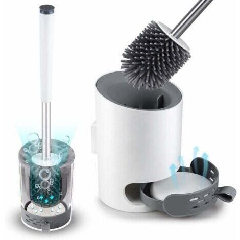pair Brosse de toilette avec support mural, brosse de toilette moderne améliorée blanche, ensemble de brosse de toilette de salle de bain brosse à poils en silicone avec tapis de diatomite et pince à  (1/5)