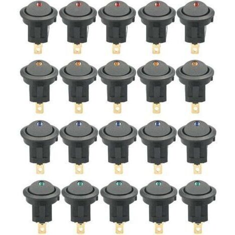 pair 20 pièces DC 12V 20A interrupteur à bascule rond lumière LED interrupteur à bascule commande marche-arrêt interrupteur SPST pour voiture camion ATV UTV (20 pièces) (1/5)