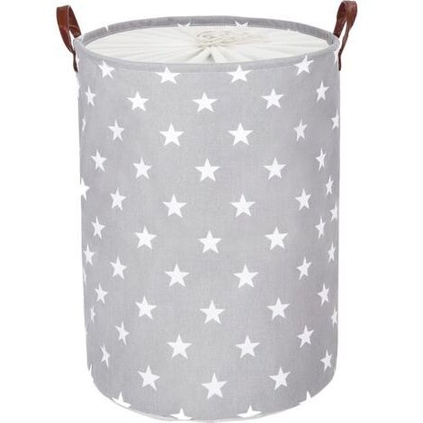 pair Panier à linge autoportant de 45,7 cm avec couvercle, panier de rangement pliable pour vêtements (Grey Star, L) (1/5)