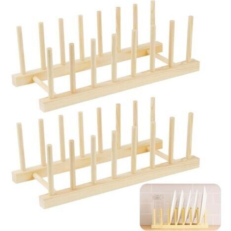 Pr Set of 2 Wooden Plate Holder Dish Rack Dish Drainer for Kitchen Counter Books Wine Glass (1/4)