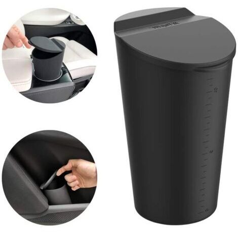 Pr Petite poubelle de voiture avec couvercle - Porte-gobelet de voiture - Poubelle de poche pour porte de voiture - Poubelle pour voiture, maison, bureau - Noir (1/5)