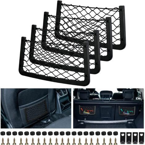 Pr Lot de 4 Filet Rangement pour Voiture, Filet de Rangement de Coffre, Filet Coffre Voiture, avec Vis, Crochet, Sac Pocket Organizer de Voiture pour Auto, Camping-cars, Bateaux, Maison (36 x 18cm) (1/5)