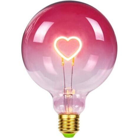 Pr Ampoule Led Grand Globe Edison Ampoule G125 Rose Couleur Coeur Filament 2W Dimmable Spécialité Ampoule Décorative 220-240V E27 [Classe énergétique G] (1/4)