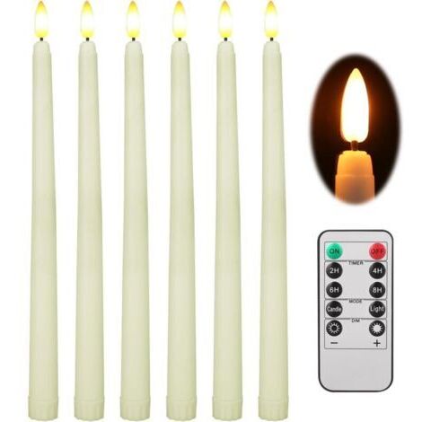 Pr Bougies coniques LED sans flamme, lot de 6, avec télécommande à 10 touches, fonctionnant sur piles, couleur ivoire, mèche 3D de 28 cm, idéales pour décorer votre maison, votre intérieur, Noël ou un (1/4)