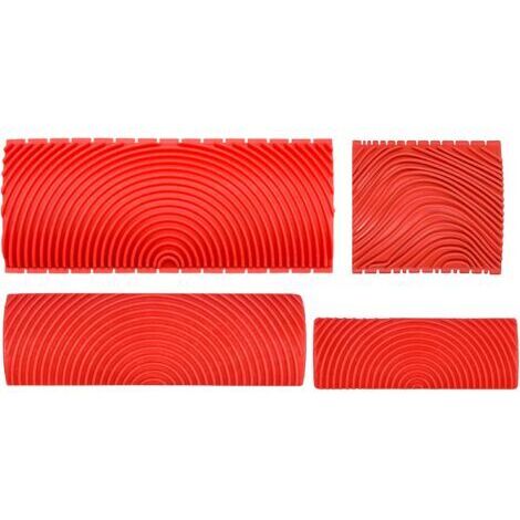 Pr 4 Pièces Outil à Grain de Bois, Grain à Effet Bois pour la Décoration - Rouge，Outil de Grain de Bois de Caoutchouc Grain à Effet Bois pour la Décoration (1/5)