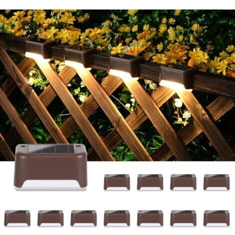 Pr Lot de 12 lampes solaires étanches pour terrasse, escaliers, clôture, cour, patio et allée (blanc chaud) (1/5)