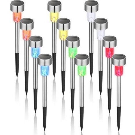 Pr Lumières solaires extérieures colorées de jardin de l'acier inoxydable LED des lumières 12pcs sans fil pour extérieur,4.529.5cm (1/5)