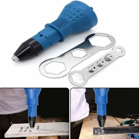 Pr Pistolet à rivets sans fil Kit d'outil de perceuse électrique à rivets Riveteuse Adaptateur Insert Écrou Outil de puissance à main Accessoires (Bleu) (1/4)