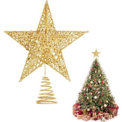 Pr Étoile pour Sapin de Noël, Topper Étoile de Sapin de Noël, Cimier de Sapin de Noël Arbre de Noël Décoration Noël Arbre Topper Décoration pour Décoration Noël (25  21cm, Or) (1/5)