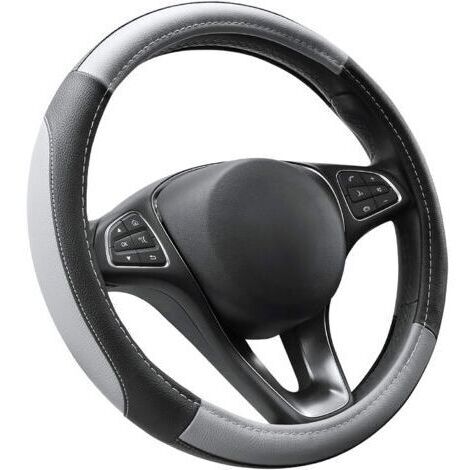 Pr Couvre Volant Gris et Noir Microfibre Cuir Diamètre M 37-38 cm (1/5)