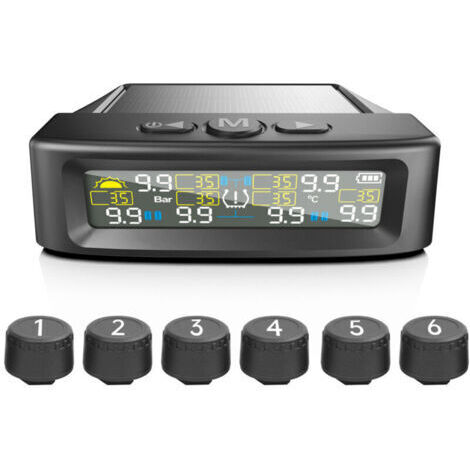 Pr TPMS Système de Surveillance de la Pression des Pneusà 6 Roues,9.9 bar/144 PSI Max,Charge Solaire et USB,pour camions, caravanes,Bus (1/4)