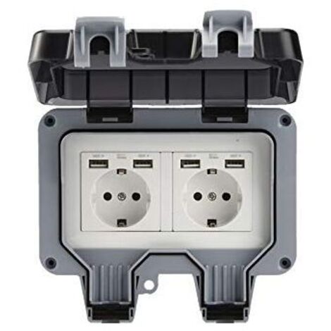 Pr Prise murale extérieure double avec USB étanche résistante prise électrique avec boîte murale (double) (1/5)