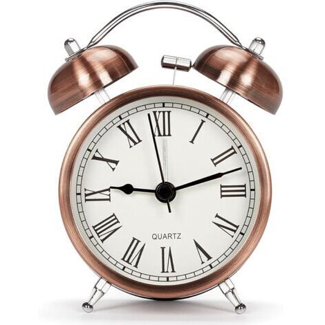 Pr Vintage Retro Réveil de Voyage Silencieux sans Tic Tac, Analogique Quartz Horloge à Double Cloche avec Alarme Fort, Reveil Matin à Piles pour Enfant Kid Sleep (3 Pouces) (1/5)