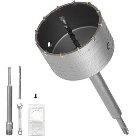 Pr 100mm Scie Cloche Beton, avec 220mm Rallonge SDS PLUS et Foret de Centrage, Carotteuse Beton, Trépan Béton Multi Matériaux, Scie Cloche pour Maçonnerie Pierres, Ciment, Brique (1/4)