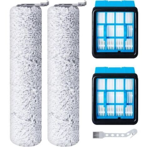 Pr Rouleau de brosse de rechange et filtre HEPA pour BISSELL CrossWave OmniForce (3912N) & OmniFind Aspirateur Balai Sans Fil, 2 rouleaux de brosse + 2 filtres HEPA + 1 brosse de nettoyage (1/4)