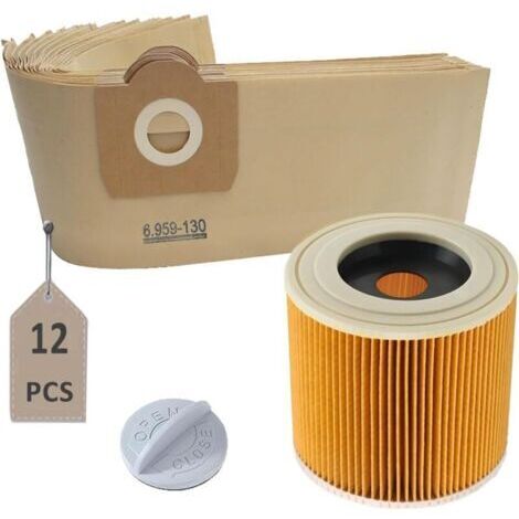 Pr Lot de 12 Sacs 6.959-130.0 1 Filtre à cartouche 6.414-552.0 pour Kärcher WD3 WD3 Premium MV3 SE 4001 SE 4002 WD3.200 (1/4)
