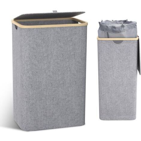 Pr 100L Panier a Linge avec Couvercle Corbeille a Linge avec Poignées Panier Linge Sale, Bac a Linge Laundry Basket Pliable Grand Pliable avec Sac Intérieur (1/5)