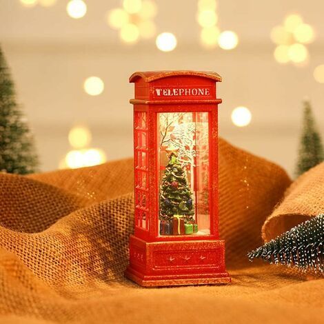 Pr Ornements de Noël de lanterne de cabine téléphonique rouge de Londres de cru, père noël portatif de Noël, bonhomme de neige, lumière de flamme d'arbre de Noël pour la décoration de fête de Noël (1/5)