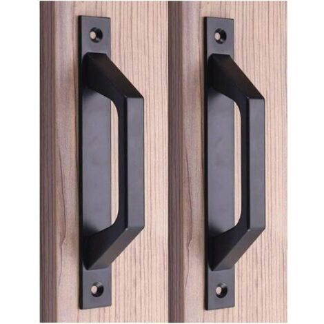 Pr Poignée en bois 19.6cm de traction de porte de porte de grange de poignée de porte de porte coulissante en acier au carbone (D black) (1/5)