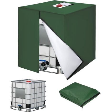 Pr Bache pour Cuve 1000L IBC, 420D Réservoir d'eau Couvercle, Anti-UV Housse Protection Cuve, Bâche de Protection Cuve IBC avec Fermeture éclair, 120 x 100 x 116 cm(Vert) (1/5)