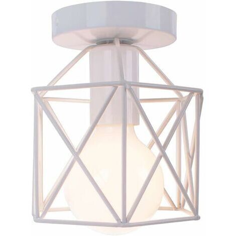 Pr Retro Plafonnier Industrielle en Métal Carré Fer, Suspension Cage Cube Luminaire E27 pour Salon Chambre Café Bar Restaurent Entrée Couloir (Blanc) (1/4)