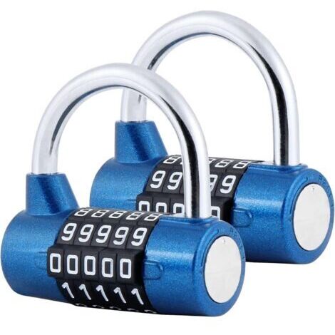Pr Cadenas à Combinaison à 5 Chiffres, 2 Pcs Cadenas pour Gymnase, Peut être Réinitialisé Serrures à Combinaison pour casier, boîte à outils, clôtures, vélo, etc Bleu (1/5)