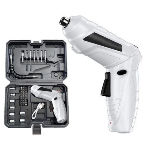 Pr Perceuse Visseuse Sans Fil 3.6Nm, Visseuse Devisseuse 1800mAh 3.6V + 47 Accessoires, 2 Sens Rotation + Lampe LED, Câble Charge USB, Idéal pour Artisans, Installation de Meubles et Jouets(Blanc) (1/4)