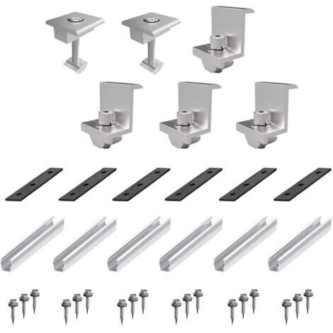 Pr Ersandy – Support de montage pour panneaux solaires – Alliage aluminium AL6005-T5 – Résistance à la corrosion et UV – 6 mini rails et accessoires inclus (1/5)