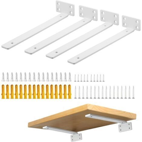 Pr 4 Pièces Supports d' Étagère Flottants Mural, Large Éventail d'Applications, Equerre Etagere Murale Durable/Pratique, 25 x 4 x 6.5 CM, Blanc (1/4)