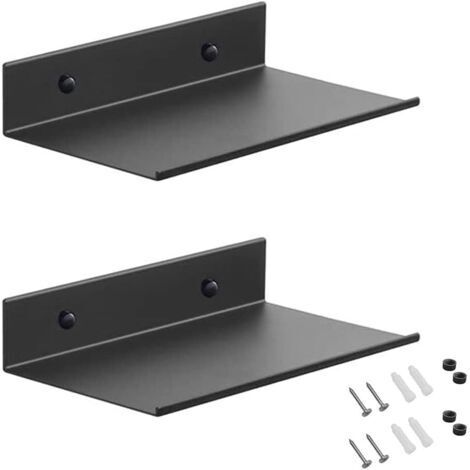Pr Ersandy – Étagères murales en métal 2 pièces 20 cm – Tablette flottante noire – Installation par vis – Résistance à la corrosion – Pour salle de bain et salon (1/5)