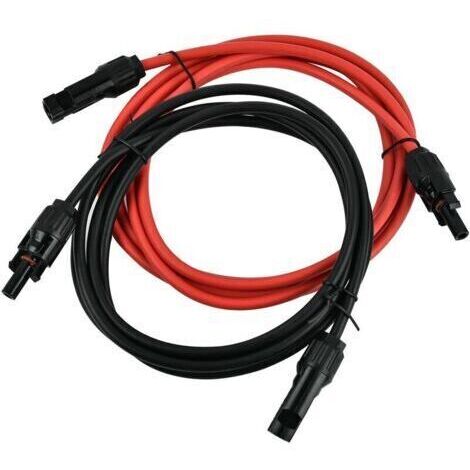 Pr Ligne d'extension solaire photovoltaïque Cable d'extension de panneau solaire avec connecteur MC4 Paire rouge + noir, 14AWG 3 metres / 10 pieds (1/4)