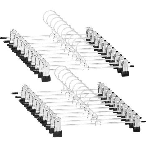 Pr Cintres pour Pantalon, Cintre Pince, Cintres Porte-Pantalons Métal, Cintres Porte-Jupes en Chrome Solide avec Pinces antidérapantes, Cintres à Pinces Réglables 30 cm (11.8"), Paquet de 20 (1/5)